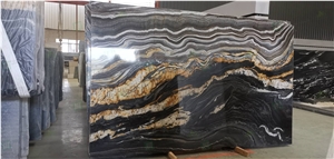 Exotic Natural Black Quartzite With Wooden Veins Slabs