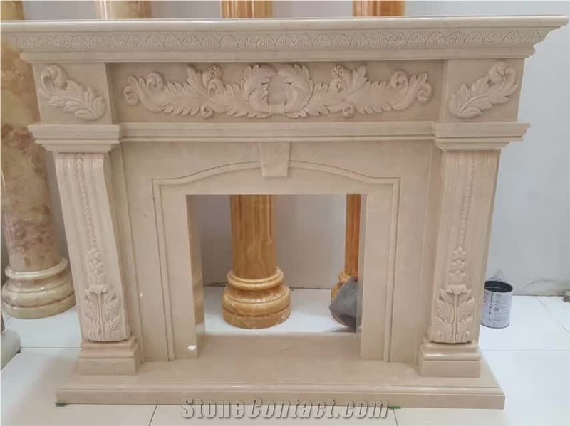 Modern Indoor Freestanding White Marble Fireplace
