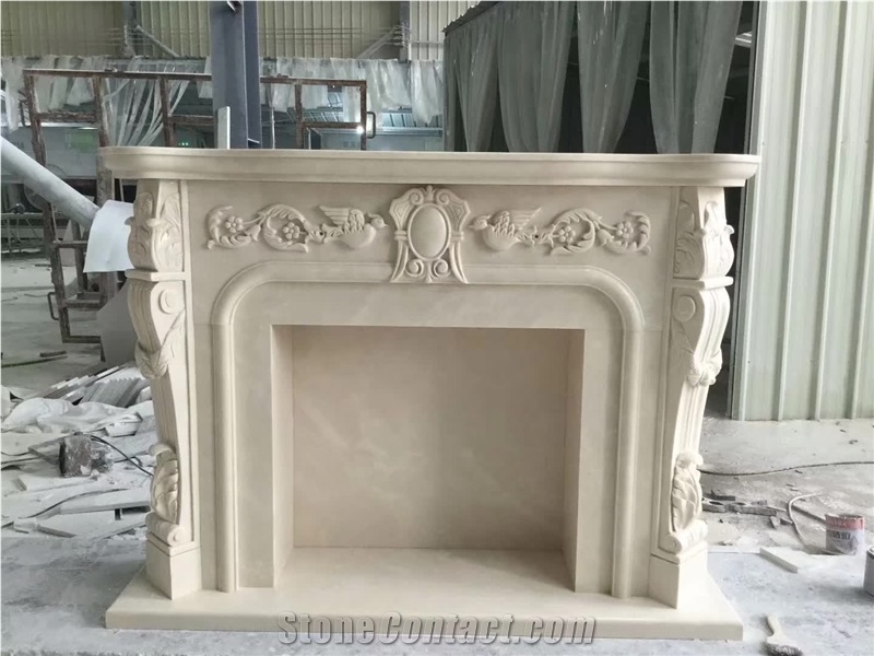Modern Indoor Freestanding White Marble Fireplace