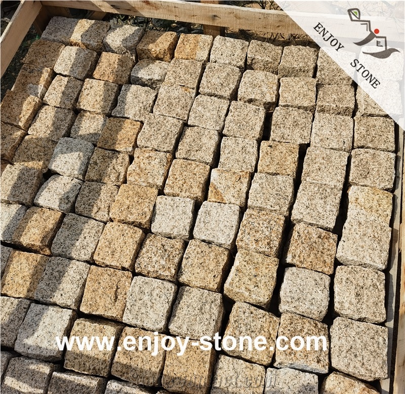 G682 Rustic Yellow Granite Cube, Cobble Stone/Paving Stone