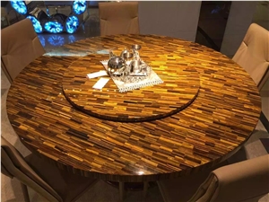 Tiger Eyes Yellow Gemstone Semiprecious Wall Decor Table