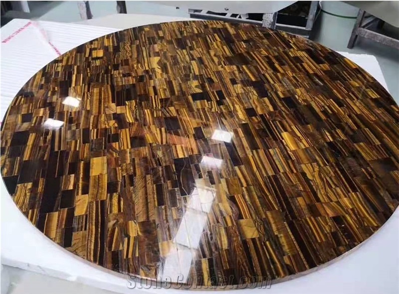 Tiger Eyes Yellow Gemstone Semiprecious Wall Decor Table