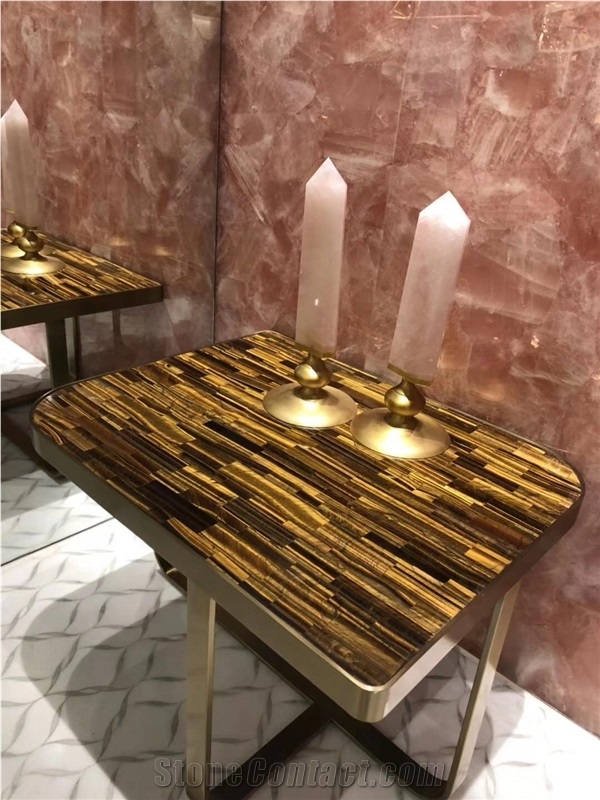 Tiger Eyes Yellow Gemstone Semiprecious Wall Decor Table