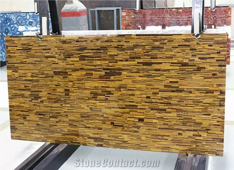 Tiger Eyes Yellow Gemstone Semiprecious Wall Decor Table