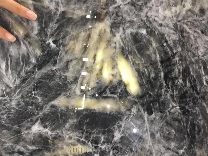 Black Ice Onyx Translucent Slab Wall Floors Tiles 
