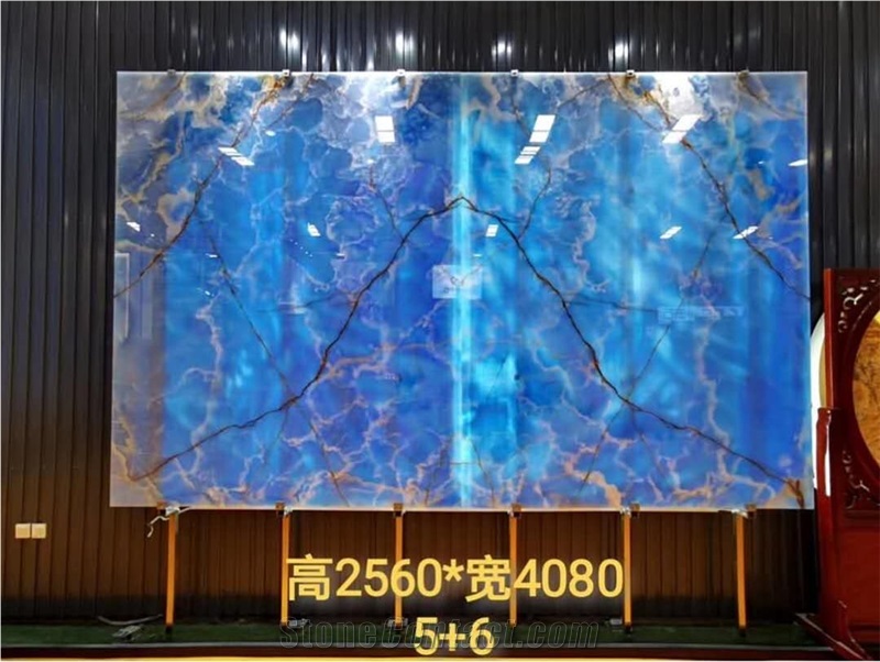 China Blue Onyx Backlit Slab Wall Flooring House Tile