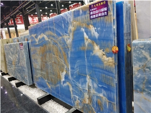 China Blue Onyx Backlit Slab Wall Flooring House Tile