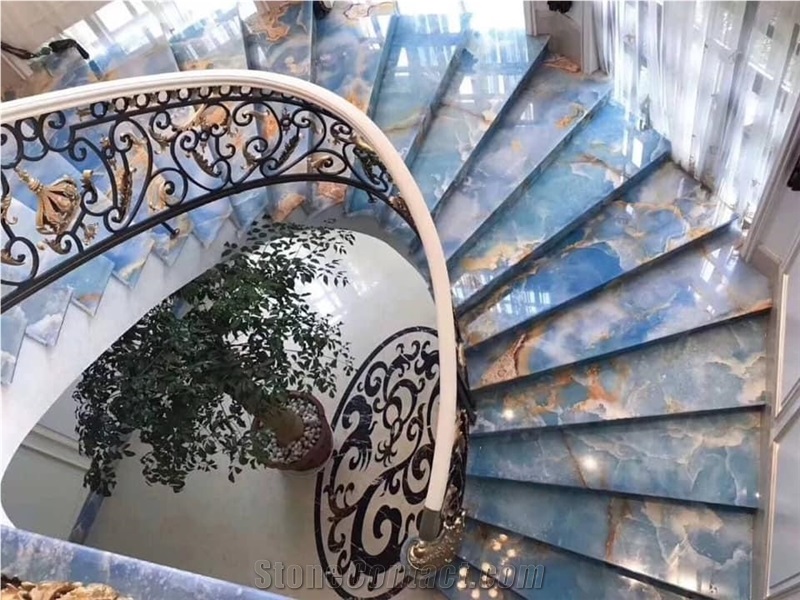 China Blue Onyx Backlit Slab Wall Flooring House Tile