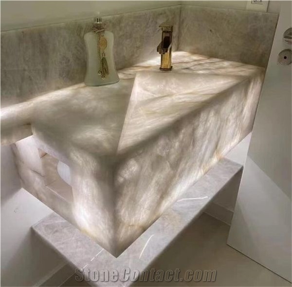 Crystal White Quartzite Slab Tiles Bar Table Backlit 