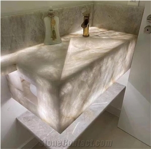 Crystal White Quartzite Slab Tiles Bar Table Backlit 