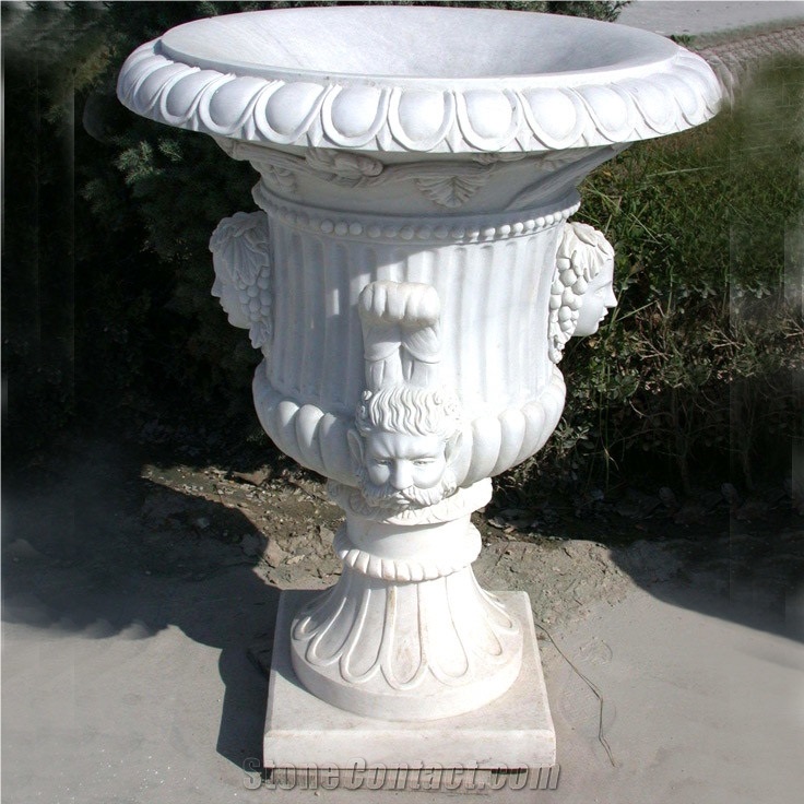 A Grade White Marble Hand Carving Flower Pot Landscaping