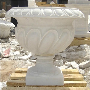 A Grade White Marble Hand Carving Flower Pot Landscaping