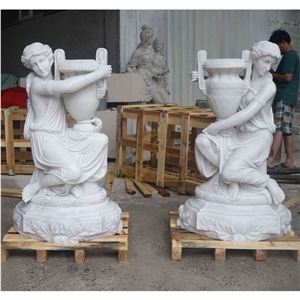 A Grade White Marble Hand Carving Flower Pot Landscaping