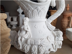 A Grade White Marble Hand Carving Flower Pot Landscaping