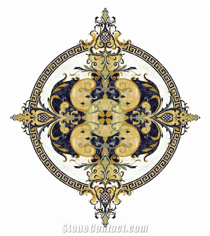 Azul Bahia Granite Mixed Marble Waterjet  Inlay Medallion
