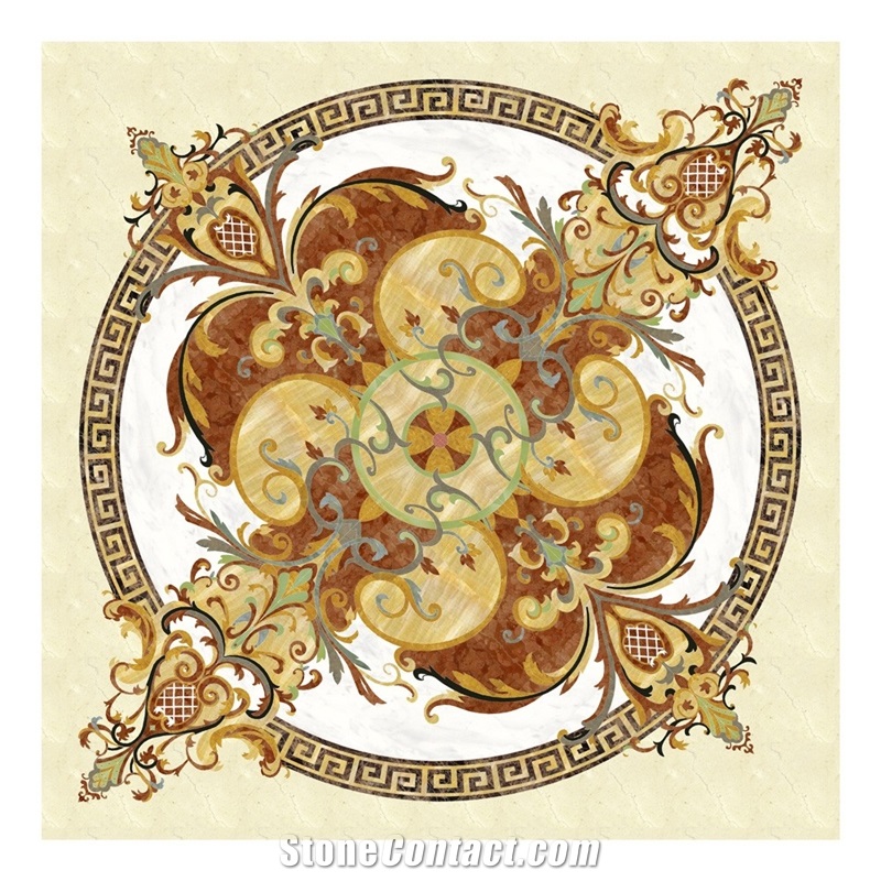 Azul Bahia Granite Mixed Marble Waterjet  Inlay Medallion