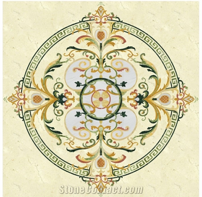 Azul Bahia Granite Mixed Marble Waterjet  Inlay Medallion