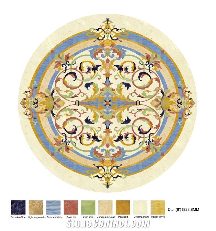 Azul Bahia Granite Mixed Marble Waterjet  Inlay Medallion