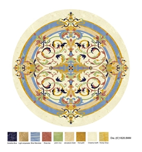 Azul Bahia Granite Mixed Marble Waterjet  Inlay Medallion