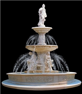 Beige Limestone Large Fountain Waterfall Hotel Design 