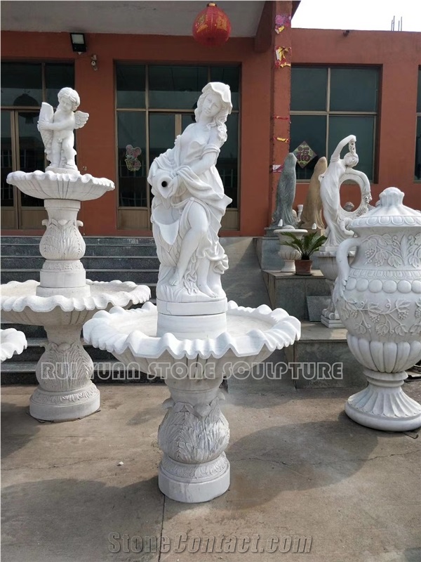 Best Quality Marble Indoor Fountain Angle Baby Carved Design
