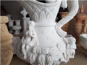 Bianco Carrara Marble Wine Shaped Angel Hand Carved Planter