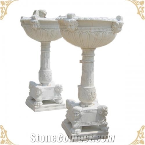 Bianco Carrara Marble Wine Shaped Angel Hand Carved Planter
