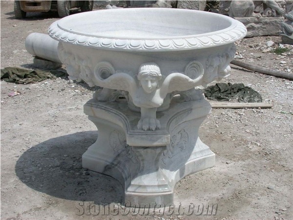 Bianco Carrara Marble Wine Shaped Angel Hand Carved Planter
