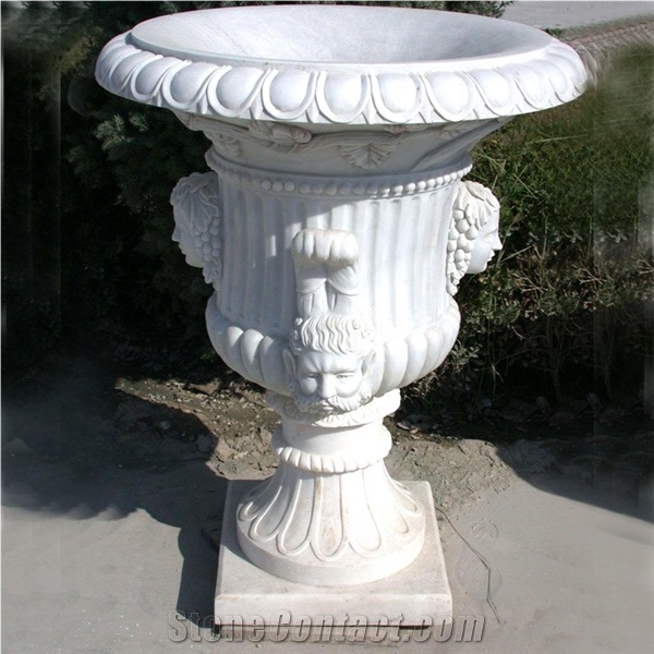 Bianco Carrara Marble Wine Shaped Angel Hand Carved Planter