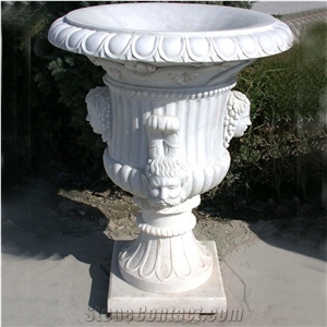 Bianco Carrara Marble Wine Shaped Angel Hand Carved Planter