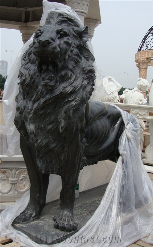 Black Marble Garden Lion Statue For Gate