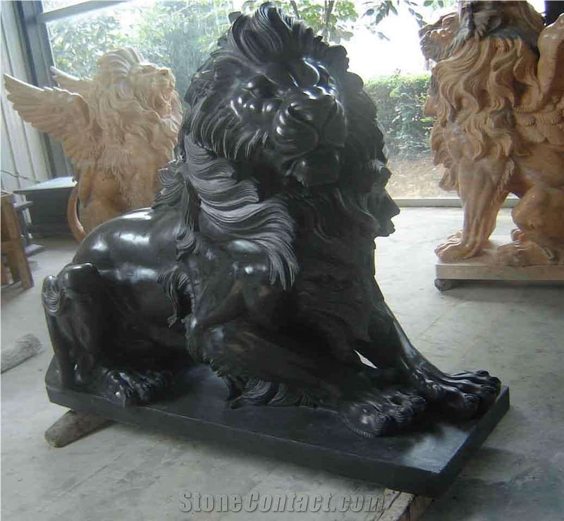 Black Marble Garden Lion Statue For Gate
