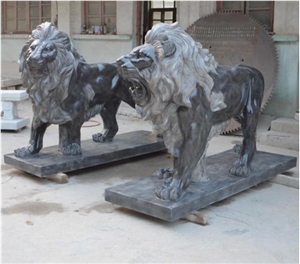 Black Marble Garden Lion Statue For Gate