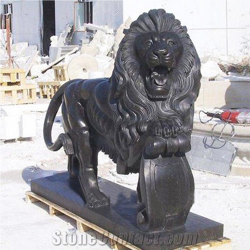 Black Marble Garden Lion Statue For Gate