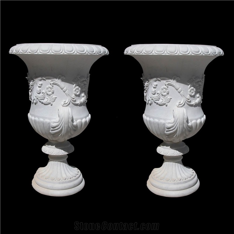 Carrara White Marble Villa Garden Pedestal Flower Planter