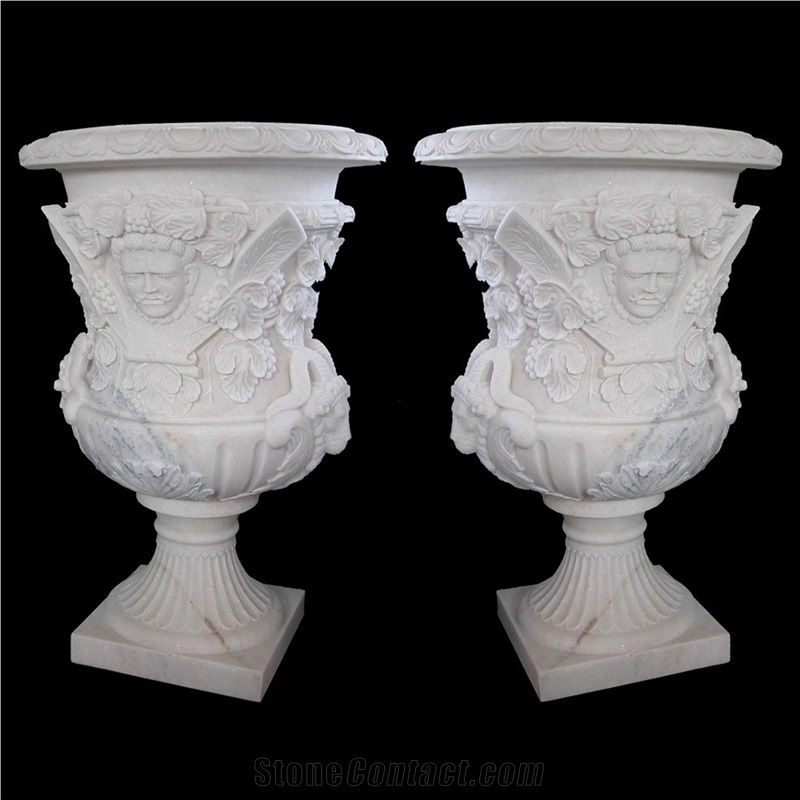 Carrara White Marble Villa Garden Pedestal Flower Planter