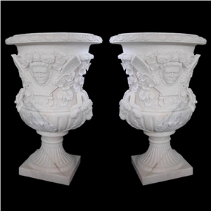 Carrara White Marble Villa Garden Pedestal Flower Planter