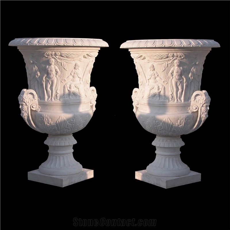 Carrara White Marble Villa Garden Pedestal Flower Planter