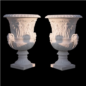 Carrara White Marble Villa Garden Pedestal Flower Planter
