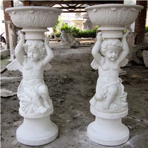 Carrara White Marble Villa Garden Pedestal Flower Planter
