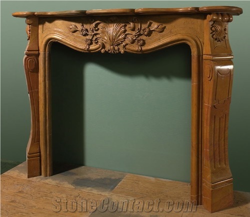 Dark Gold Marble Polished Retro Style Fireplace Hearth