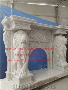 Lion Fireplace Mantel Calacatta Carrara  Firepalce Sculptured