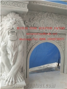 Lion Fireplace Mantel Calacatta Carrara  Firepalce Sculptured