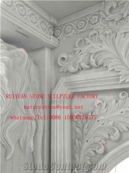 Lion Fireplace Mantel Calacatta Carrara  Firepalce Sculptured