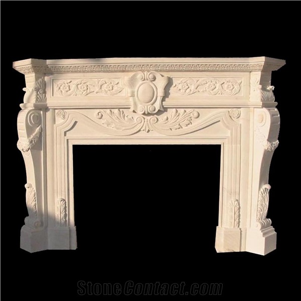 Own Factory White Marble Handcarved Fireplace Mantel