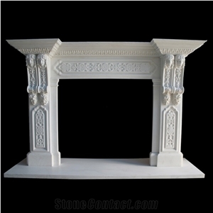 Own Factory White Marble Handcarved Fireplace Mantel