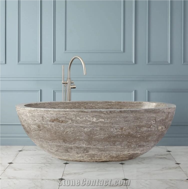 Persian Silver Travertine Bathtub Customized For Flats&Hotel