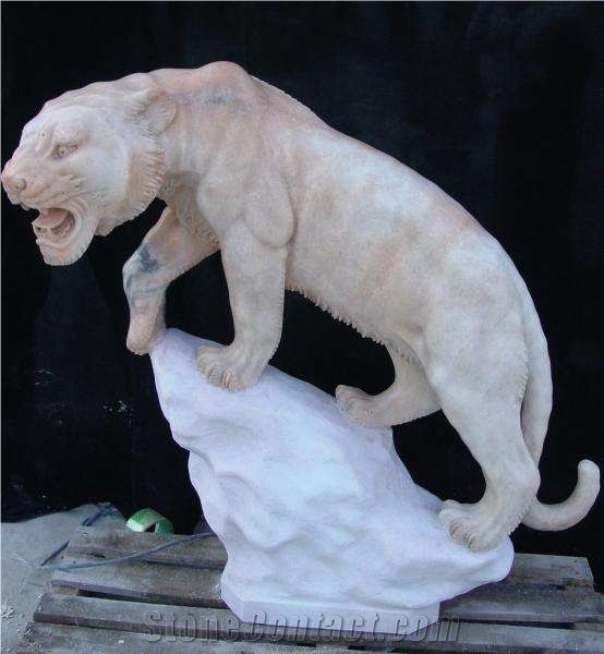 Rose Red Marble Exterior Leopard Statue For Landscaping