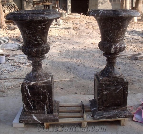 Rosso Lepanto Marble Pedestal Flower Pot With Stand Base