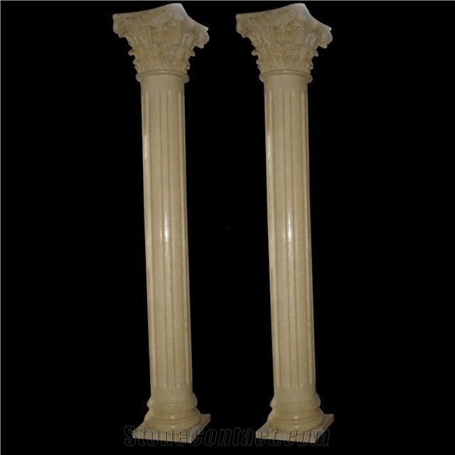 Sunny Beige Marble Building Solid Hollow Column For Gate